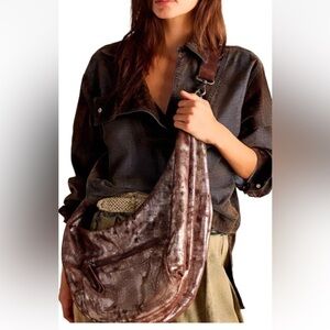 Free People We The Free Sparta Sling Bag Crossbody Pyrite Brown MetallicLeather